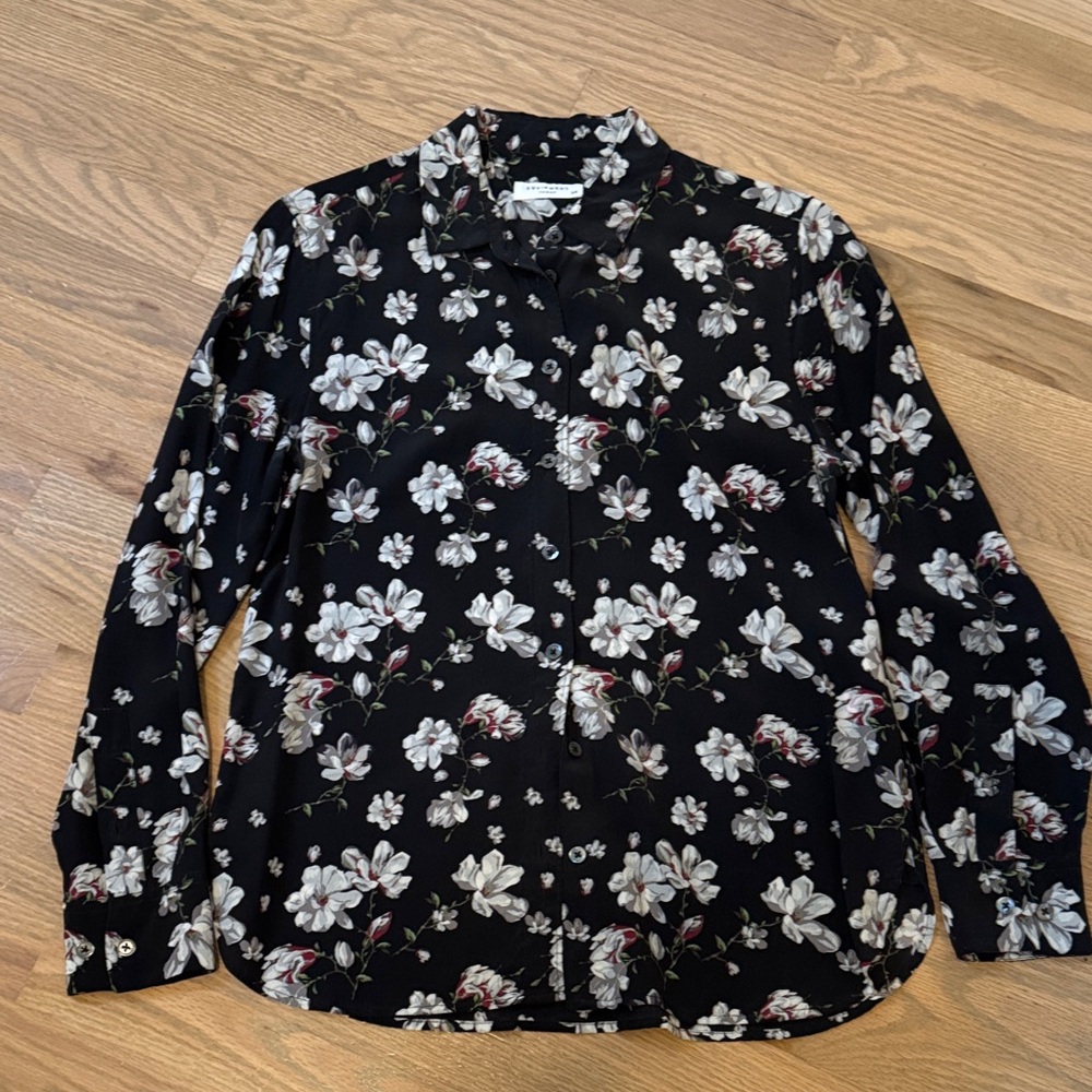 Equipment Black and White Floral Button Down Shirt